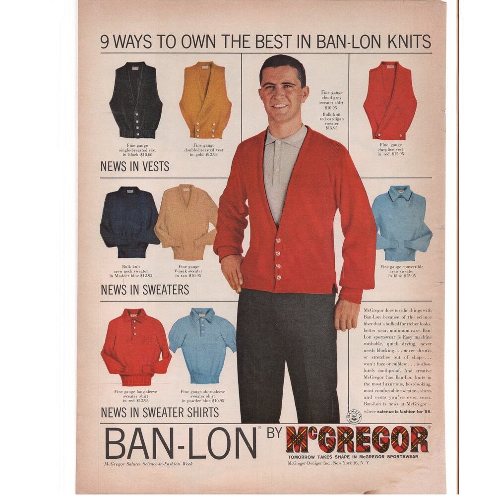 McGregor Sportswear Magazine Advertisement 1958 Vintage Mens Fashion Ban-Lon